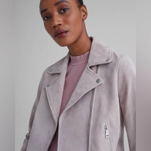 Club Monaco ~ Suede Moto Jacket in Taupe - Picture 4 of 16